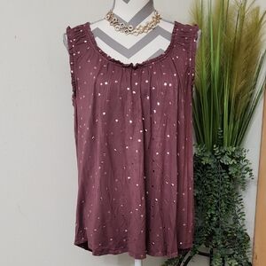 Maurices Chic Ruffled Sleeveless Top in Plum